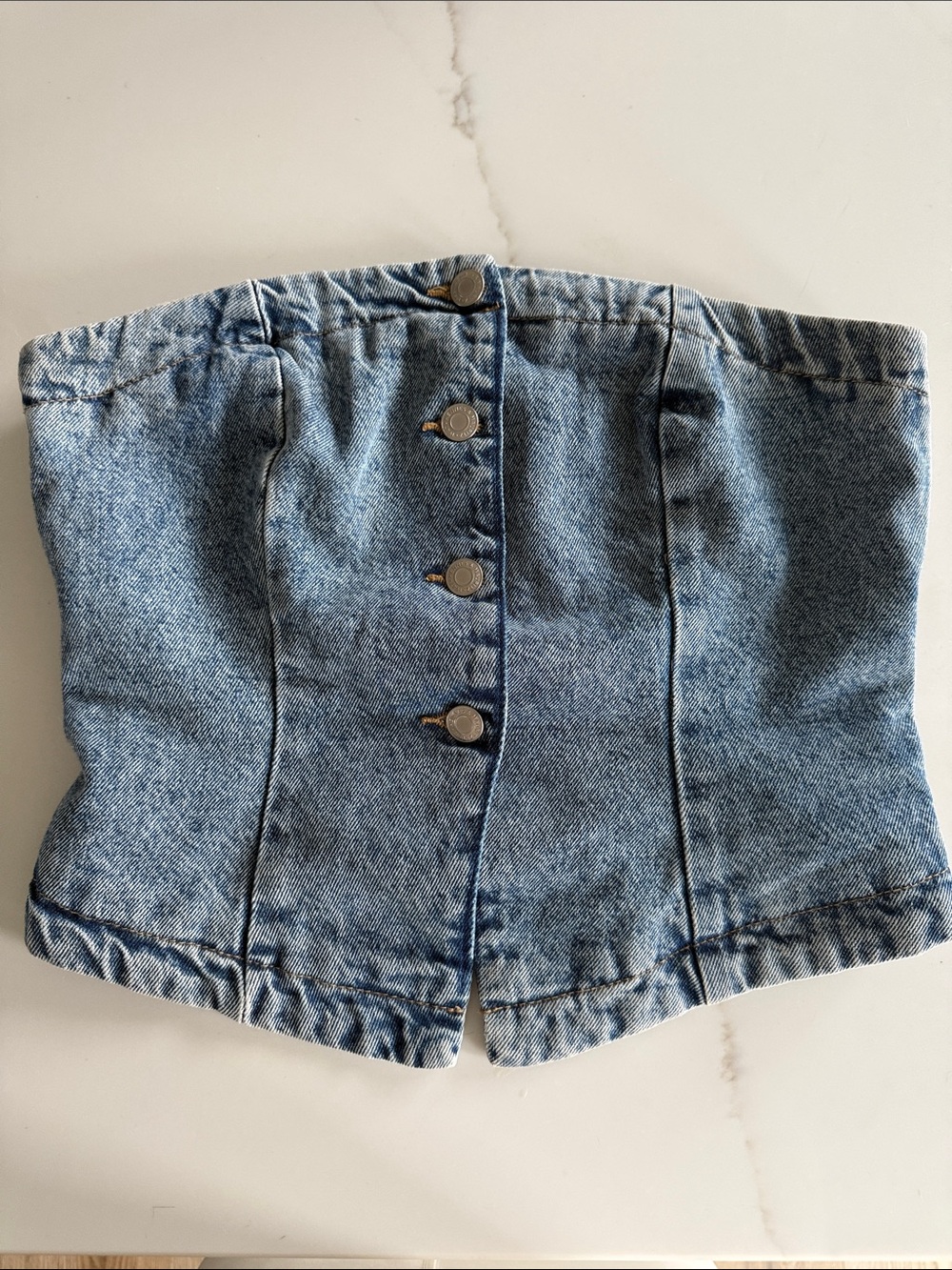 H&M Light Blue Denim Strapless Corset Top